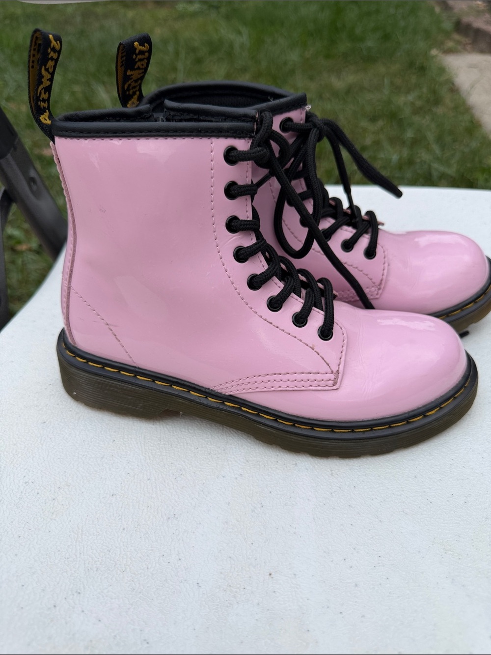Dr. Martens Kids Pink Patent Lace-Up Combat Boots